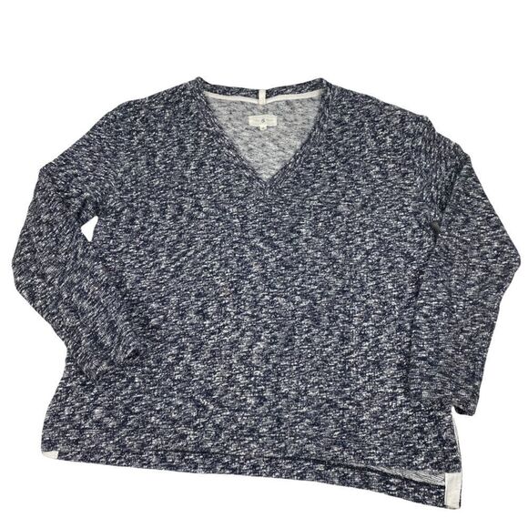 ￼￼Lou & Grey Blue Pullover V-Neck Marled Top size medium - Picture 1 of 5